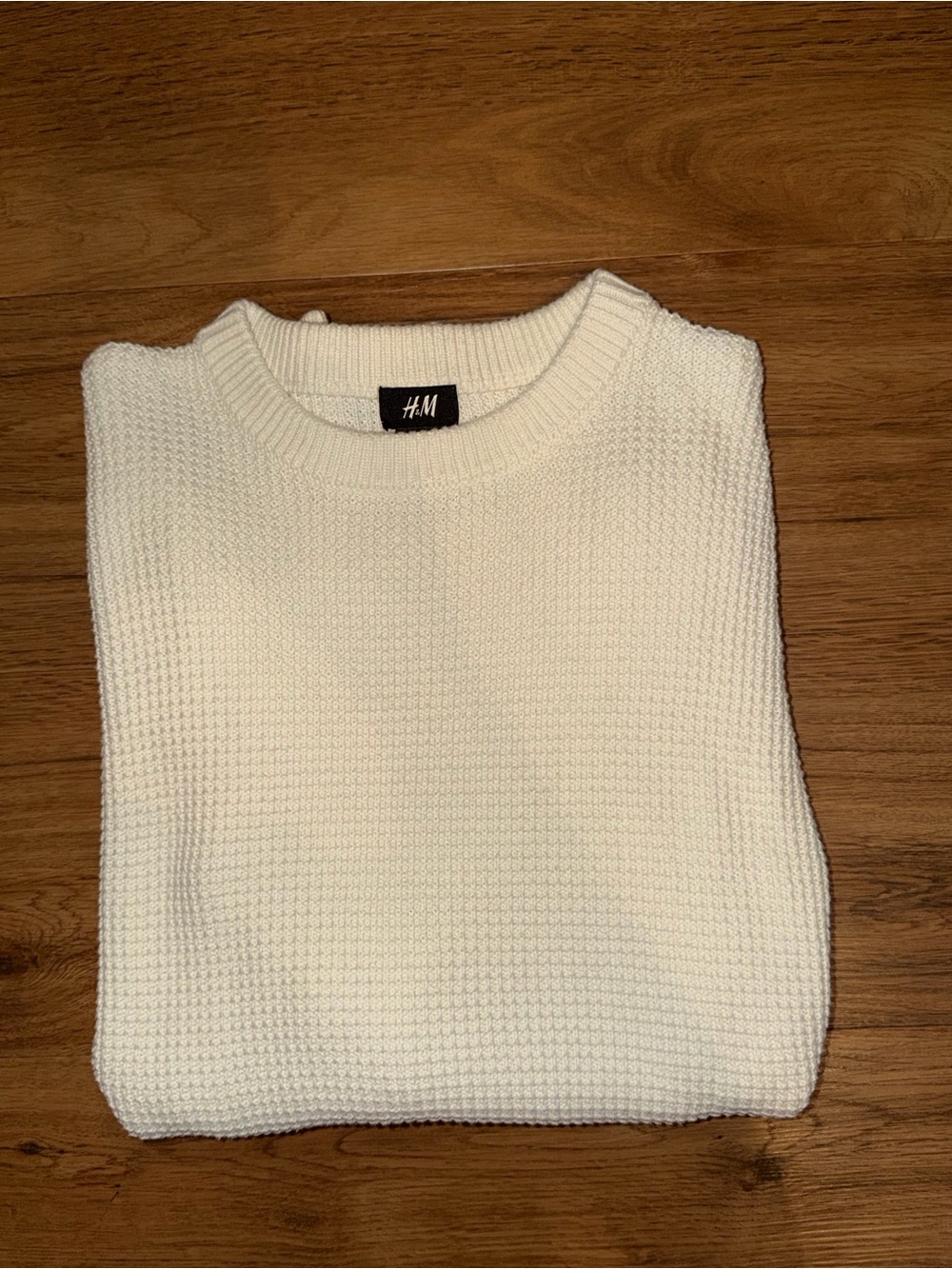 H&M Men's Off-White Waffle Crewneck Sweater